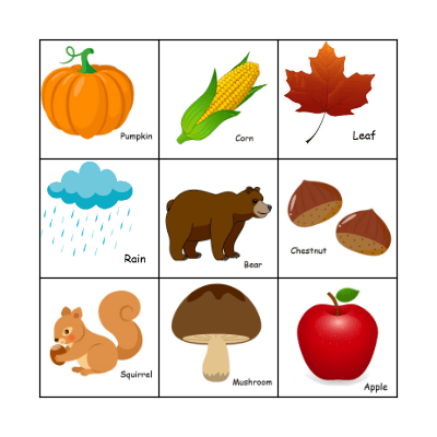 Fall Vocabulary Bingo Card