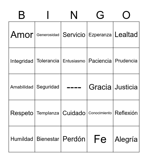 VALORES Y VIRTUDES Bingo Card