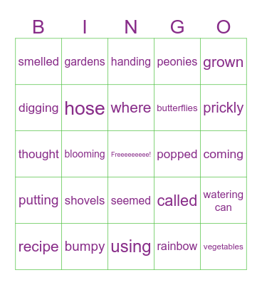 The Ugly Vegetables Bingo Card