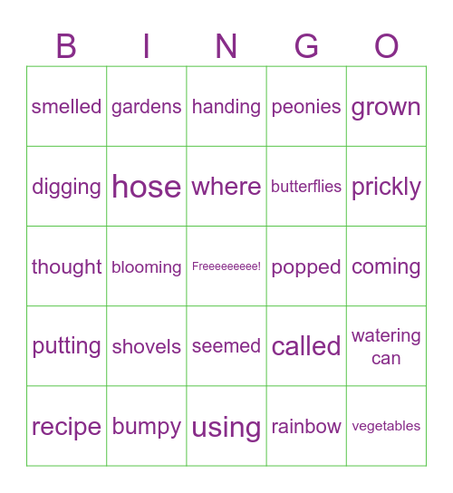 The Ugly Vegetables Bingo Card