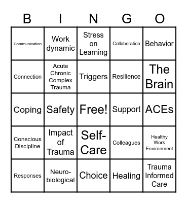 Trauma 101 Workshop Bingo Card