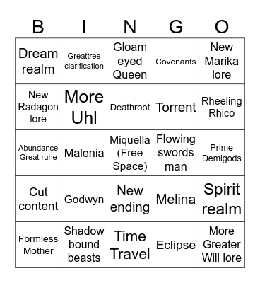 Elden Ring DLC Bingo Card