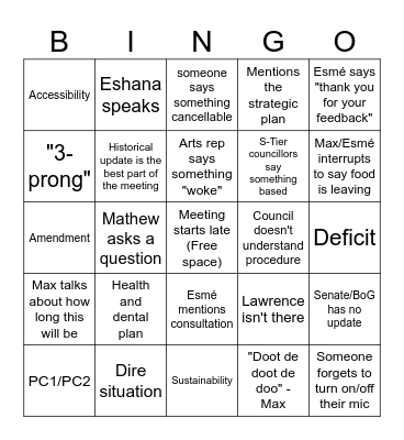 AMS Bingo Card