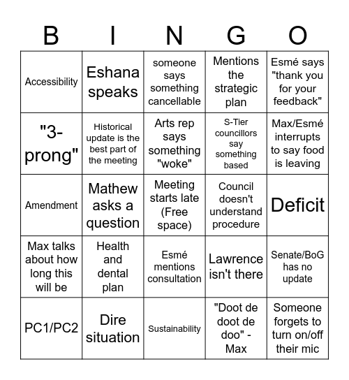 AMS Bingo Card