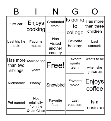 Getting to Know Your Member Bingo Card