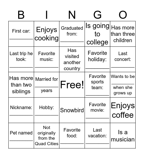 Getting to Know Your Member Bingo Card