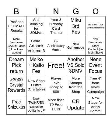 Leg Bingo Card