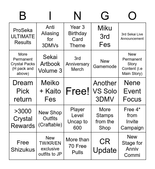 Leg Bingo Card