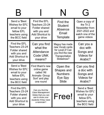 EFL GOOGLE DRIVE Bingo Card