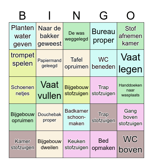 Schoonmaken/huishouden (wekelijks) Bingo Card