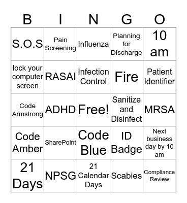TJC Bingo Card
