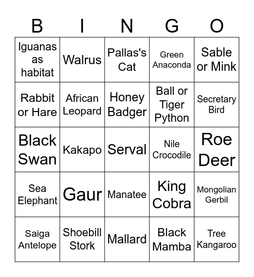 Planet Zoo Bingo Card