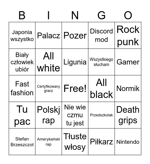 Dżudżowaki Bingo Card