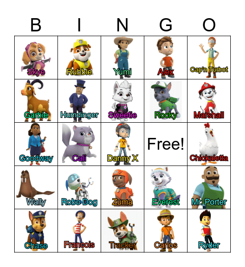 Paw Patrol Bingo Card