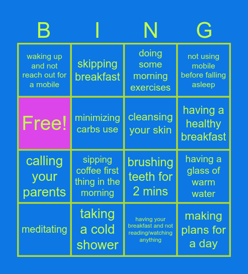 Morning rituals BINGO Card