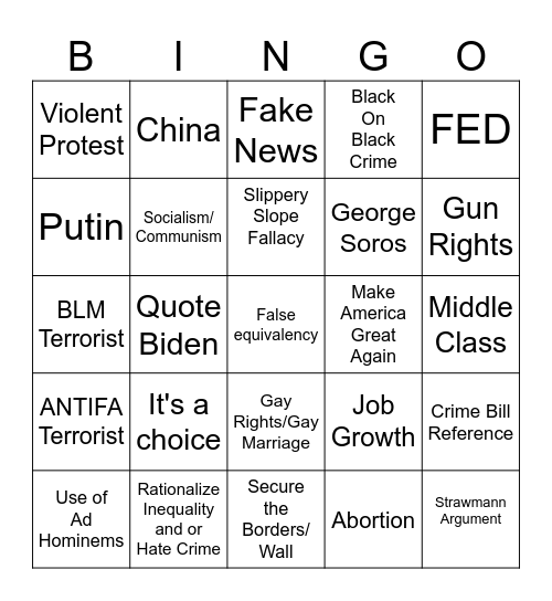 Republican Talking Points Bingo Card