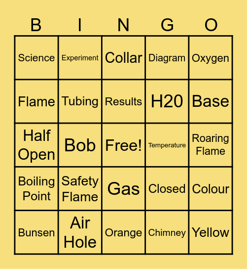 Using a Bunsen Burner Bingo Card