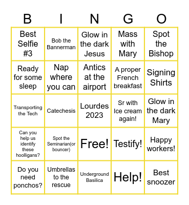 Lourdes 2023 Bingo Card
