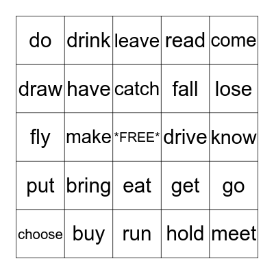 Irregular verbs bingo Card