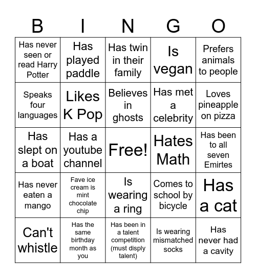 Untitled Bingo Card
