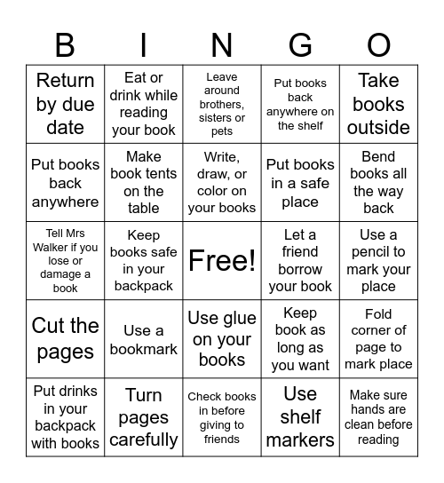 Book Care Bingo Card