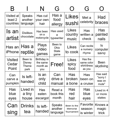 Icebreaker Bingo Card