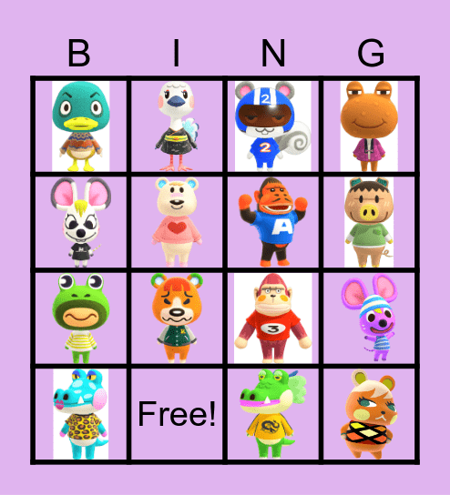 Animal crossing Bingo Card