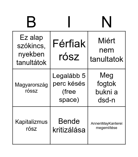Bokor Németórai Bingo Card