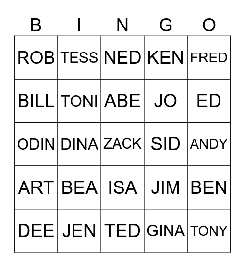 FINGERSPELLING PRACTICE: NAMES Bingo Card