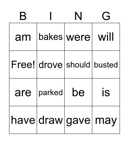 Helping VS Linking Verbs Bingo Card