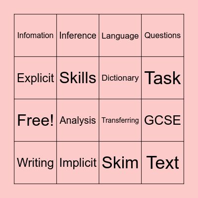 GCSE English Language - Reading AO1 Bingo Card