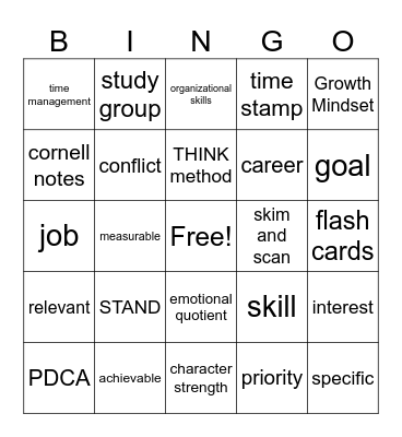 College and Career Unit 1 Bingo Card