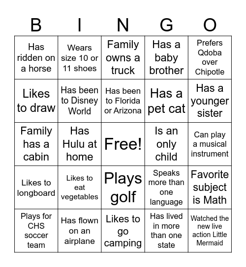 Classmate Bingo Card