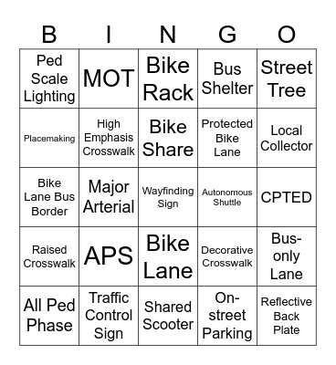 Transportation Bingo Card