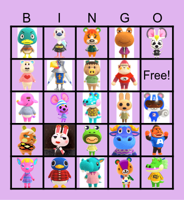 Animal crossing Bingo Card