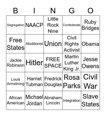 Black History Month Review Bingo Card