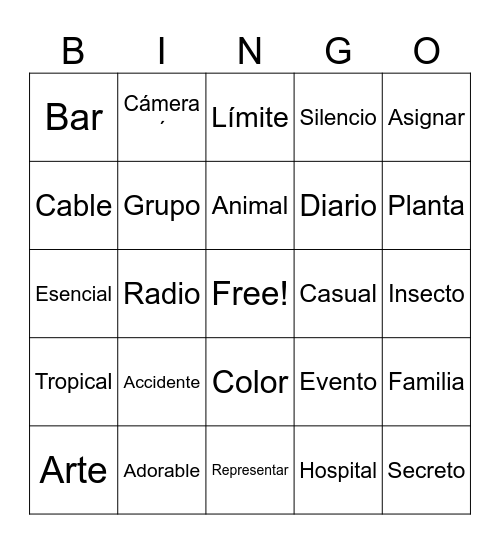 COGNATES Bingo Card