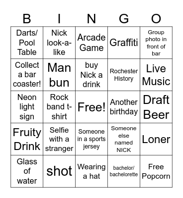 Happy 40th birthday Nick Bingo Card