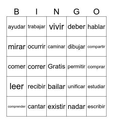 Regular verbs Bingo Card