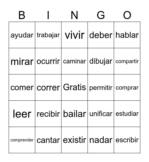 Regular verbs Bingo Card