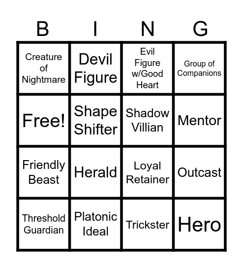 CHARACTER ARCHETYPES Bingo Card