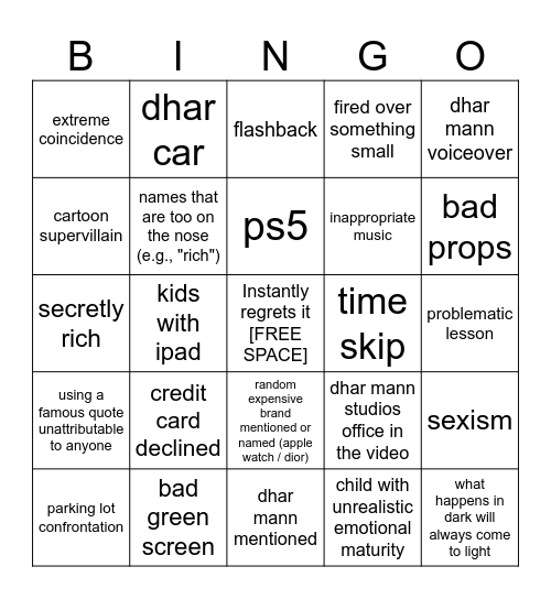 Dhar Mann Bingo (JJPDB 3) Bingo Card