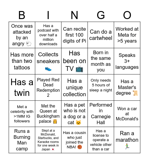 AR Comms Bingo Card
