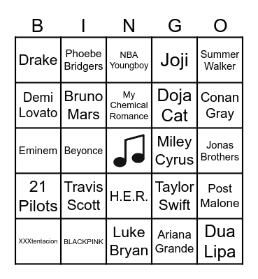 MUSICAL ARTIST BINGO Card