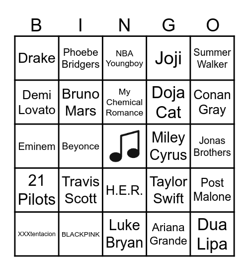 MUSICAL ARTIST BINGO Card