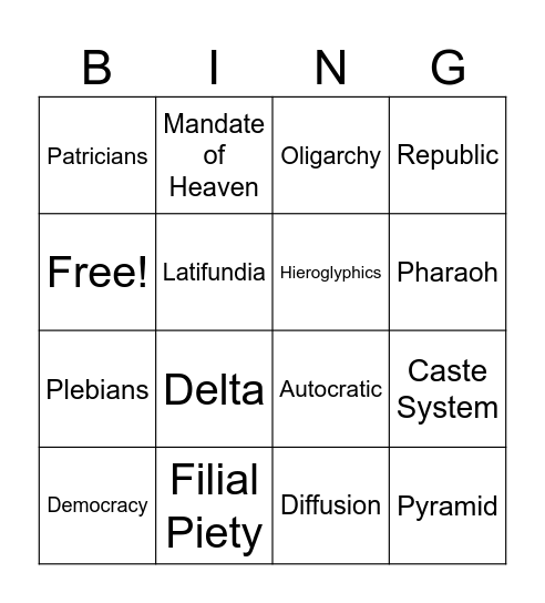 Unit 3 Vocabulary Terms Bingo Card
