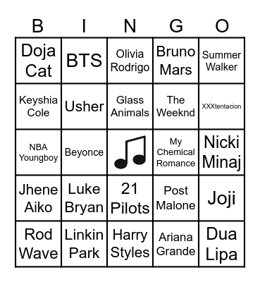 MUSICAL ARTIST BINGO Card