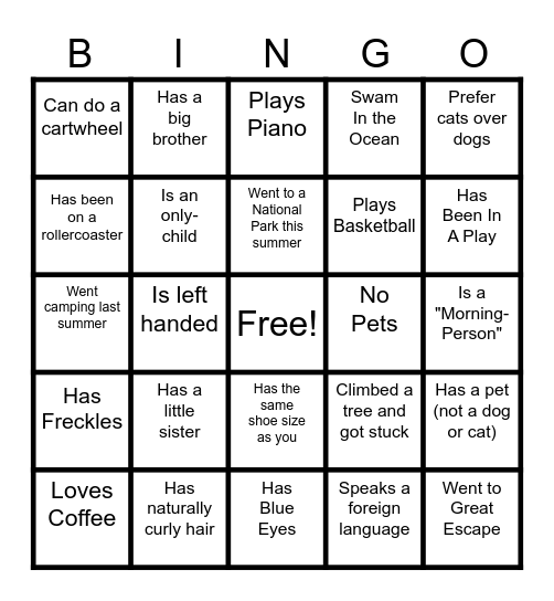 7th Grade - BINGO Card