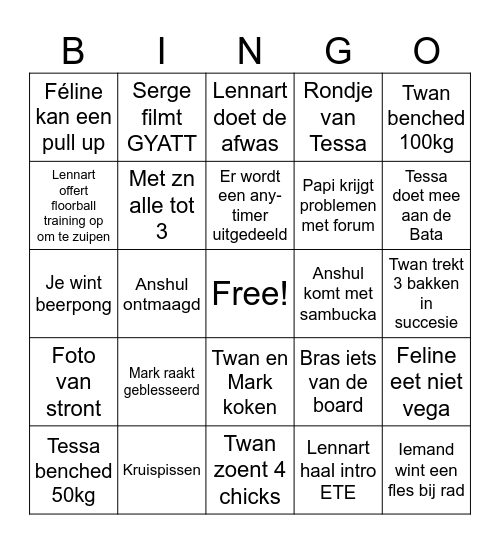 De Officiële Bingo Kaart (die je ABSOLUUT niet kwijt mag raken) Bingo Card