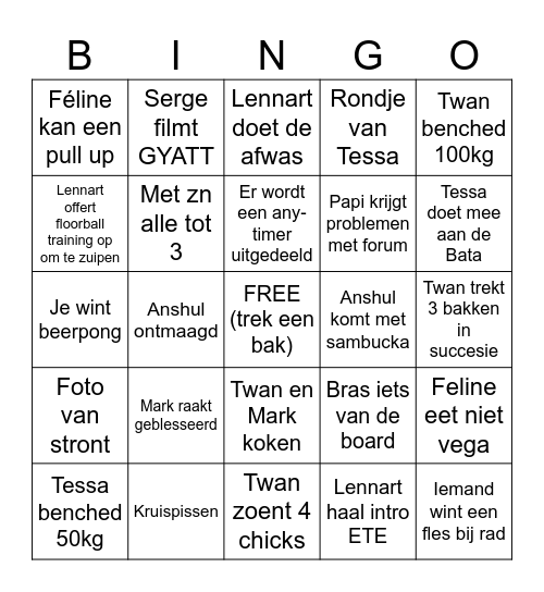 De Officiële Bingo Kaart (die je ABSOLUUT niet mag kwijt raken) Bingo Card